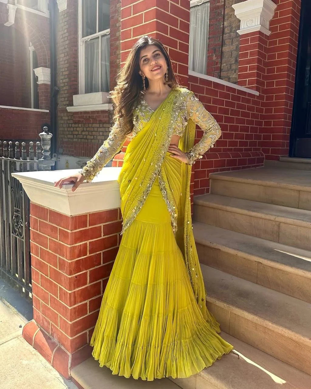 Marriage Special Gorgette Yellow Color Reday To Wear Saree ππ